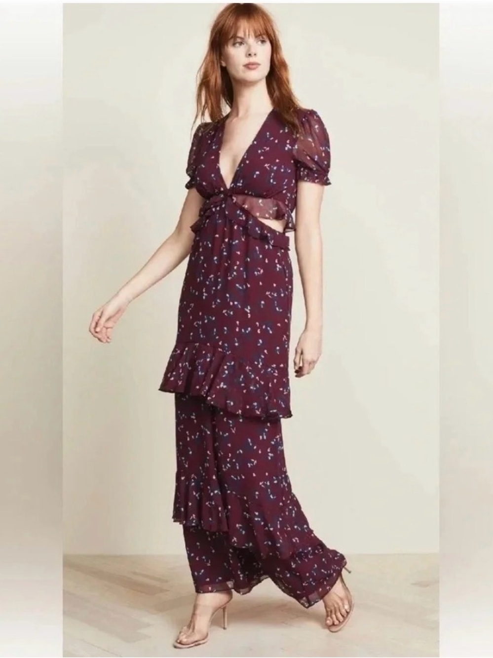 Wayf Plum Floral Tie-Front Maxi Dress